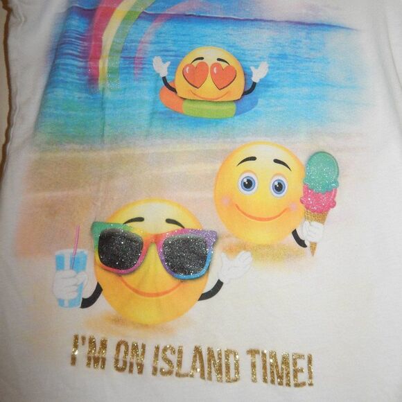 CHILDREN'S PLACE girl's medium 7/8 beach island time emoji graphic t-shirt - Picture 4 of 9